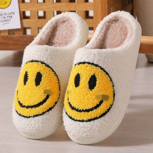 Pantuflas de algodón con estampado de caras sonrientes de colores para interiores y exteriores, pantuflas cálidas de felpa 
