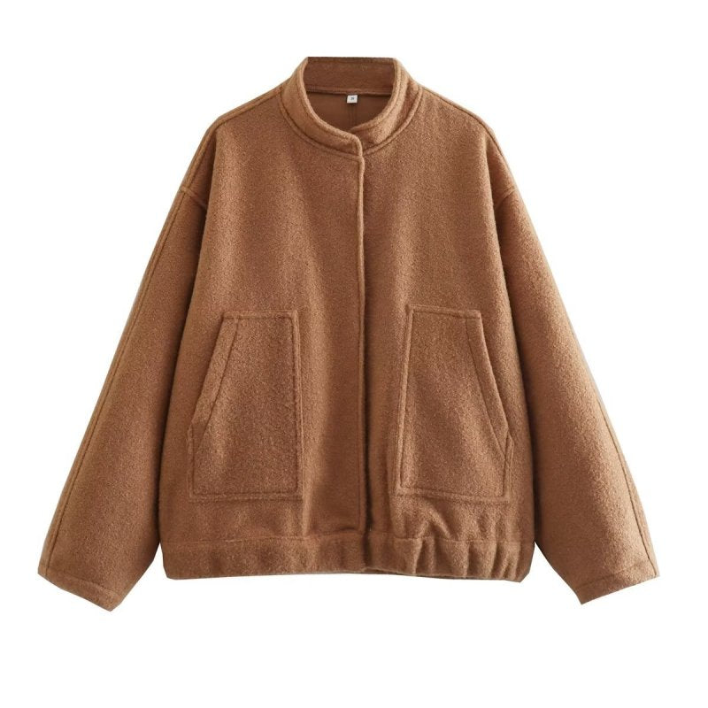 Chaqueta informal holgada estilo urbano Y2K con cuello alto y botones ocultos 