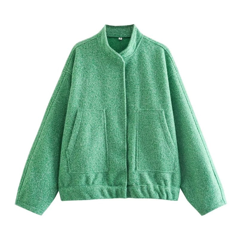 Chaqueta informal holgada estilo urbano Y2K con cuello alto y botones ocultos 