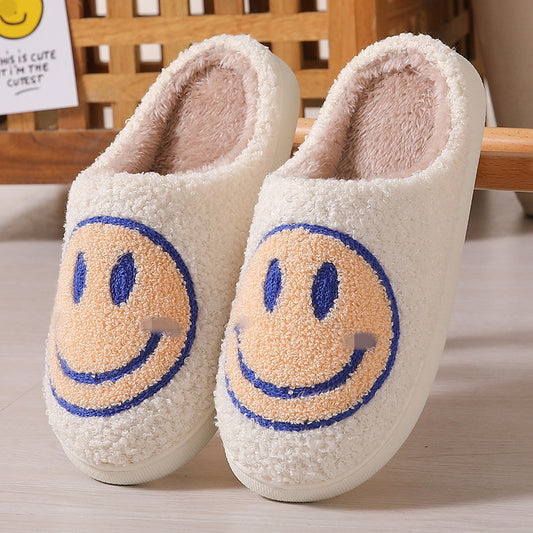 Pantuflas de algodón con estampado de caras sonrientes de colores para interiores y exteriores, pantuflas cálidas de felpa 