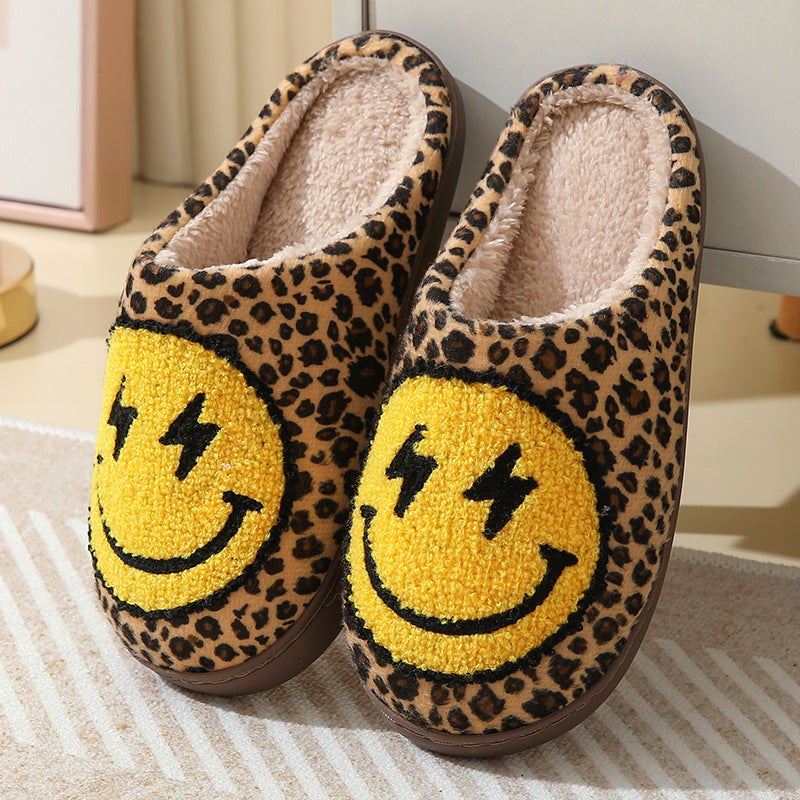 Pantuflas de algodón con cara sonriente de relámpago para interiores, cálidas para otoño e invierno. 
