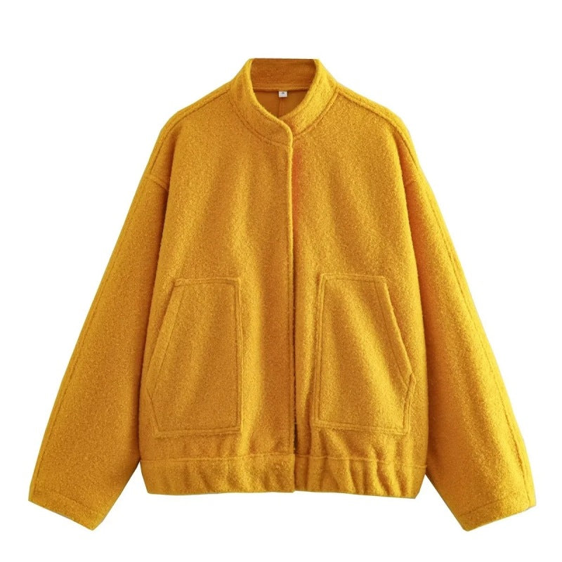 Chaqueta informal holgada estilo urbano Y2K con cuello alto y botones ocultos 
