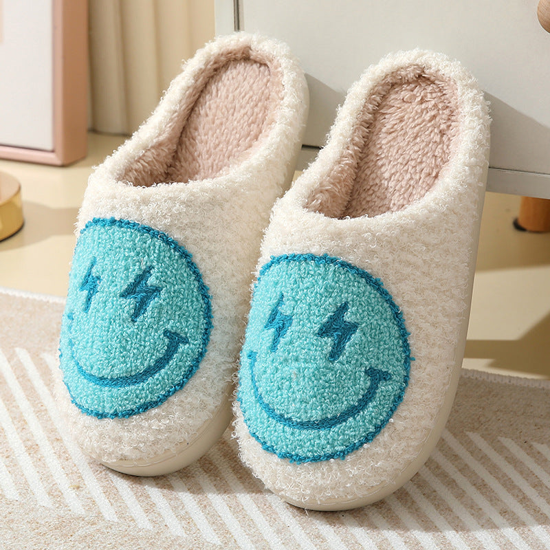 Pantuflas de algodón con cara sonriente de relámpago para interiores, cálidas para otoño e invierno. 