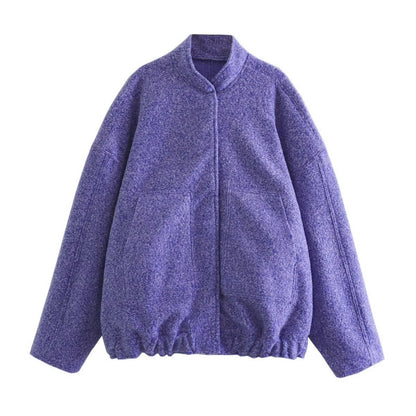 Chaqueta informal holgada estilo urbano Y2K con cuello alto y botones ocultos 