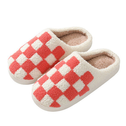Pantuflas de lana unisex de invierno con estampado de cuadros coloridos 