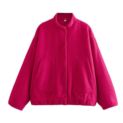 Chaqueta informal holgada estilo urbano Y2K con cuello alto y botones ocultos 