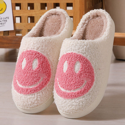 Pantuflas de algodón con estampado de caras sonrientes de colores para interiores y exteriores, pantuflas cálidas de felpa 