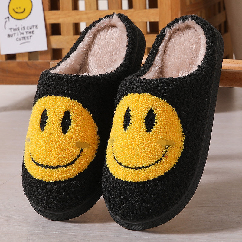 Pantuflas de algodón con estampado de caras sonrientes de colores para interiores y exteriores, pantuflas cálidas de felpa 